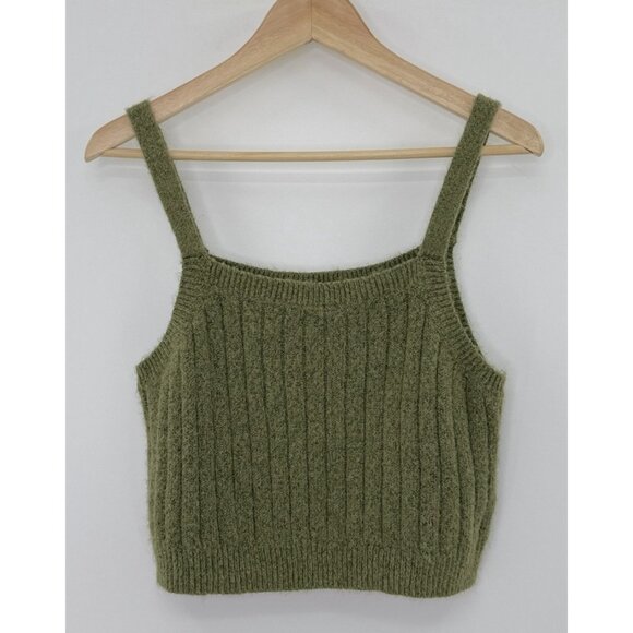 Wild Fable Ribbed Green Cropped Sweater Tank‎ Top Blouse Sz L  Boho Festival - Picture 1 of 7